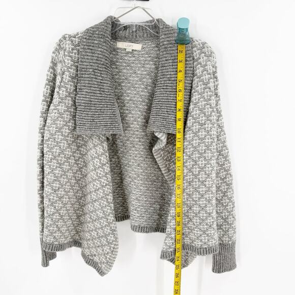 Loft Gray Wool Blend Open Front Knit Cardigan Women's Size Medium FLAWED - Picture 10 of 13